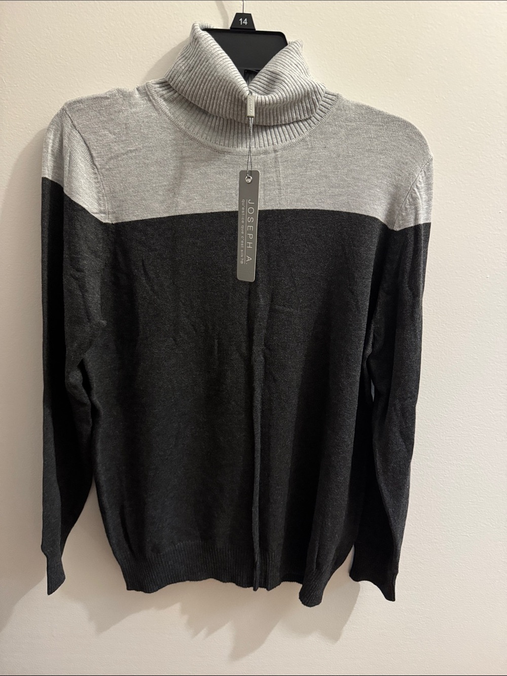Joseph A Two-Tone Light Gray and Dark Gray Zip Turtleneck Sweater
